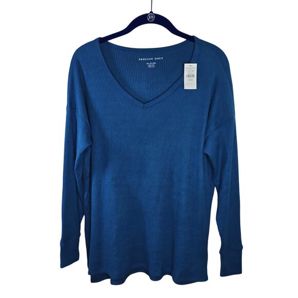 American Eagle Blue V-neck Oversized Long Sleeve Soft Top Size XXS NWT - Picture 1 of 8